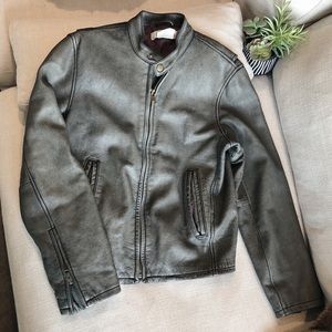 Gray Leather Moto Jacket